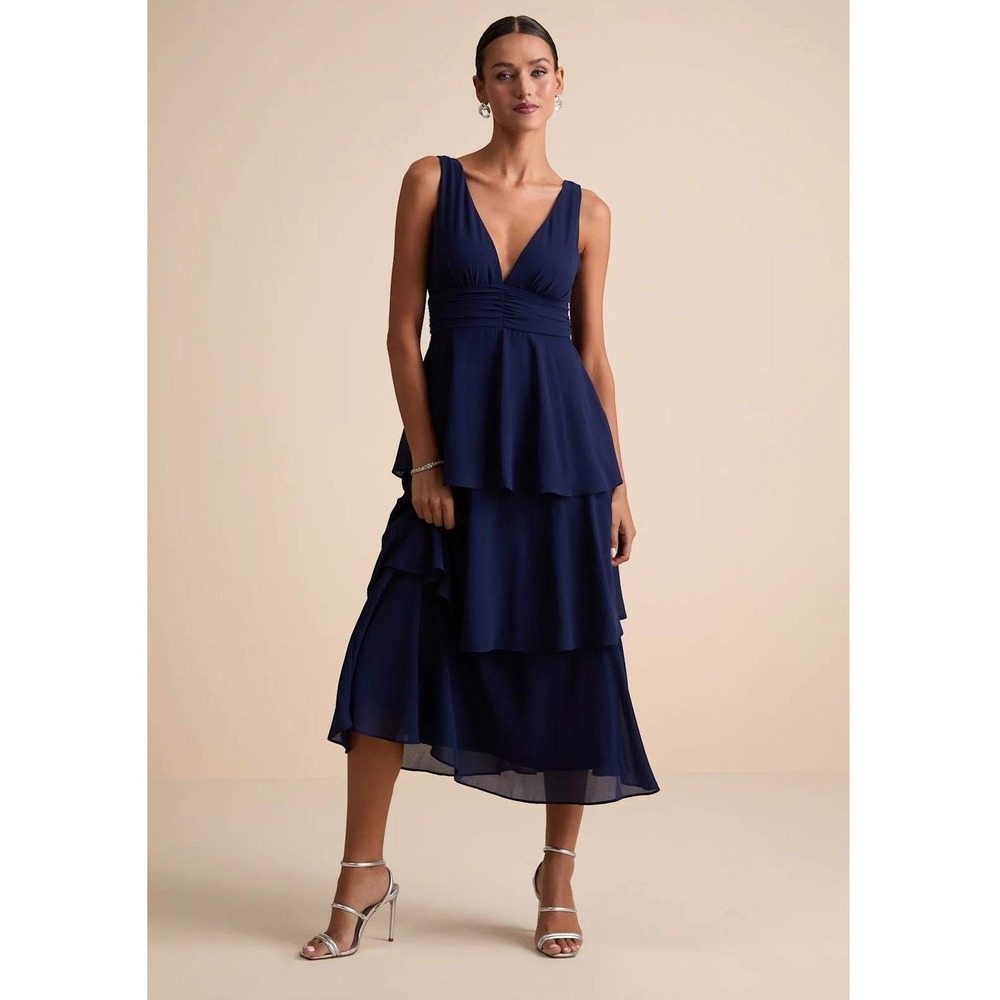 Lulus Celebration Time Navy Blue Sleeveless Tiered Midi Dress Size XL